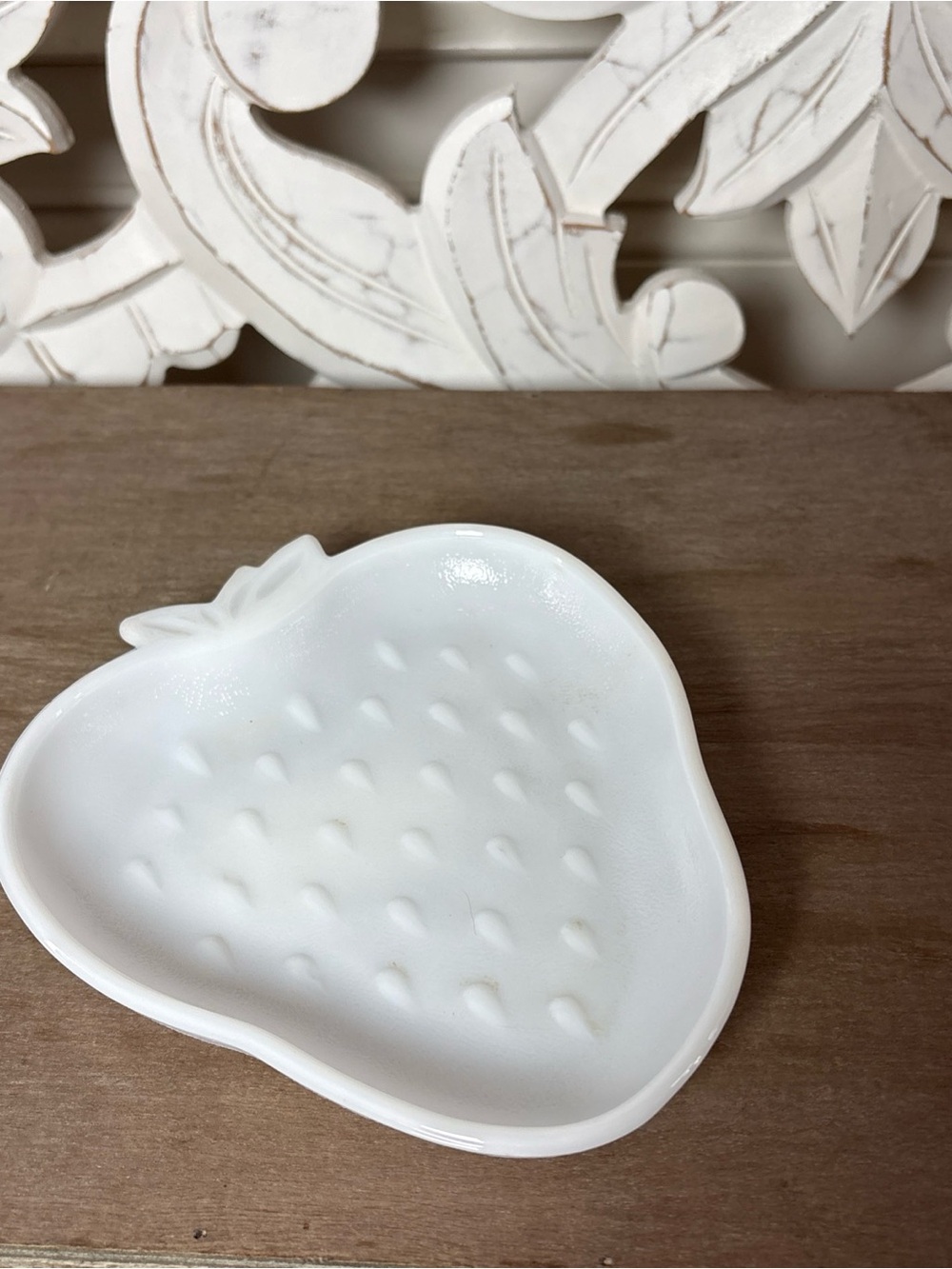 Milk glass Strawberry Dish Shabby Chic Farmhouse